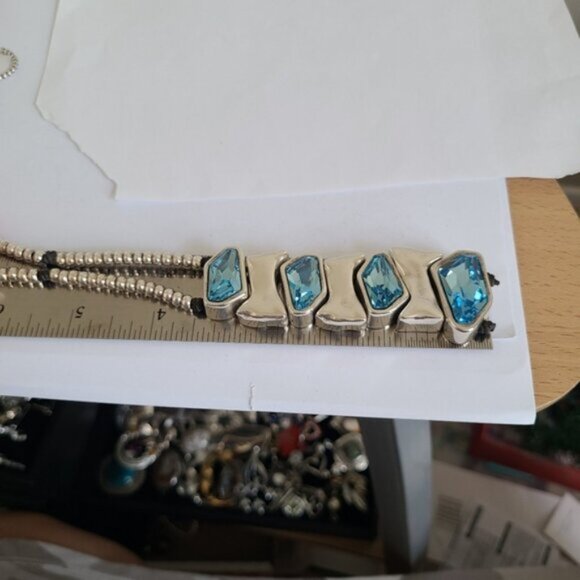 VIDDA Boho Chunky Silver Maximalist Lariat Blue Turquoise Swarovski Necklace - Picture 11 of 15